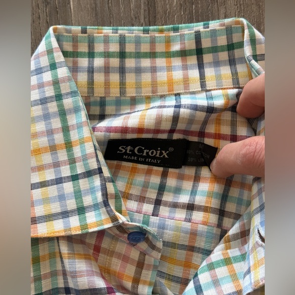 Men’s St Croix Pastel Gingham Dress Shirt - Made In Italy - Medium Button up - Picture 3 of 4
